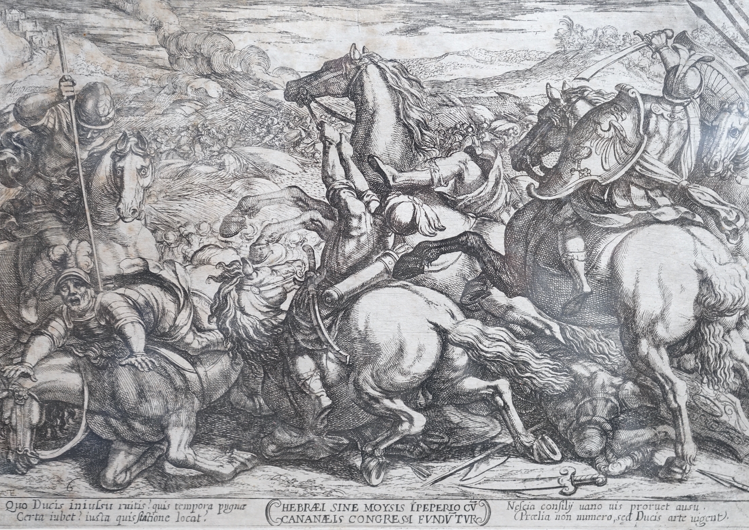 Antonio Tempesta (Italian, 1555-1630), old master etching, The Israelites Defeated by the Canaanites, Plate 6, 20 x 28cm